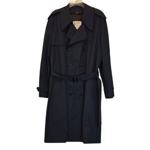 London Fog Trench Coat Men's 42 Long Navy Blue Belted Lined